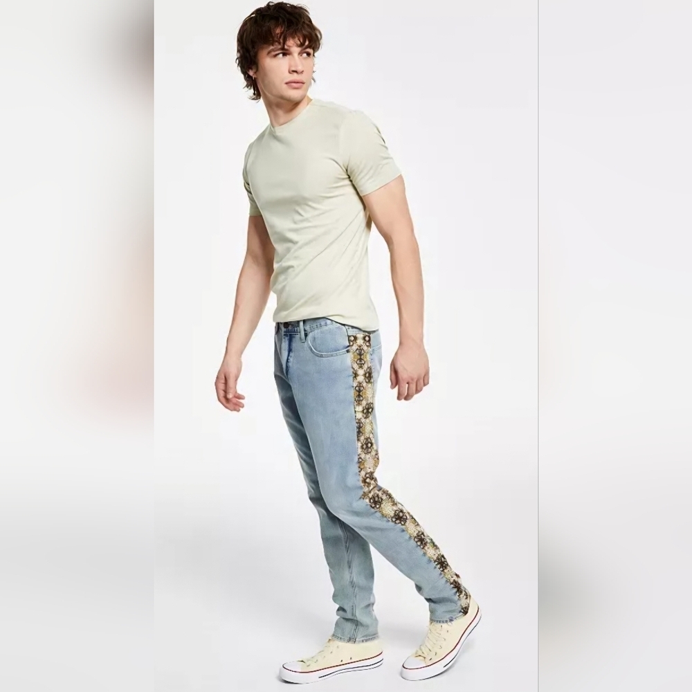 Sun Stone Men's Rory Slim-Fit Geo Panel Jeans Slim Fit 36W